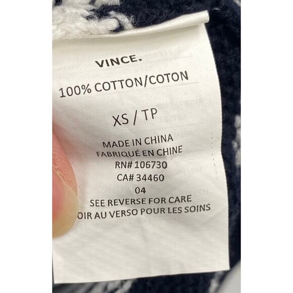 Vince Sweater Textured Stripe Cotton V Neck Pullover White Black Womens XS - Picture 7 of 8